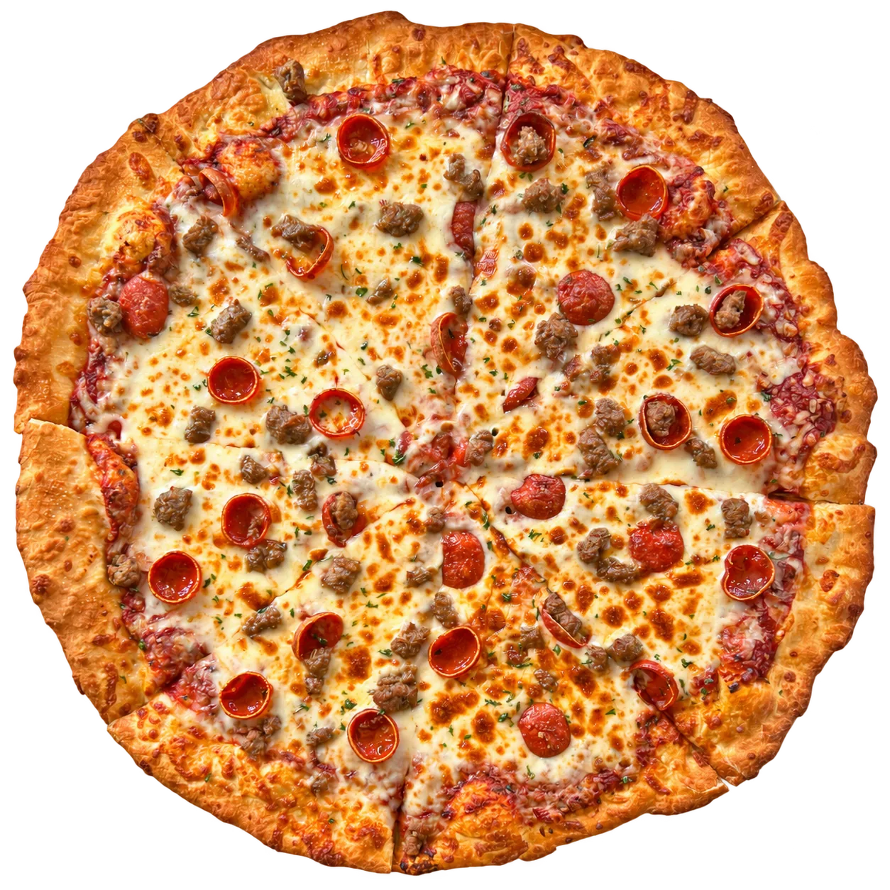 Large pepperoni and sausage pizza